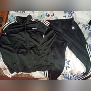 adidas Black Track Jacket and Leggings with White Three-Stripes